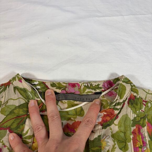 Zara basic womens green pink floral sheer blouse. 3/4 sleeve, tunic. Size S - Picture 5 of 7